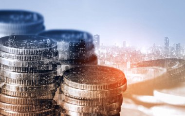 Finans ve para teknolojisi iş refahı ve varlık yönetimi kavramı. Yaratıcı grafik, refah karı elde etmek için değerli varlıklara yatırım yaparak ekonomi ve mali büyümeyi gösteriyor .