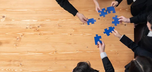 Top View Businesspeople Colleagues Formal Wear Putting Jigsaw Puzzles Together — ストック写真