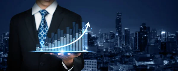Businessman Analyst Working Digital Finance Business Data Graph Showing Technology — Stock Fotó
