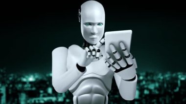 Futuristic robot artificial intelligence huminoid AI for industrial factory technology development and machine learning concept. robotic bionic science research for future of human life. 3D rendering.