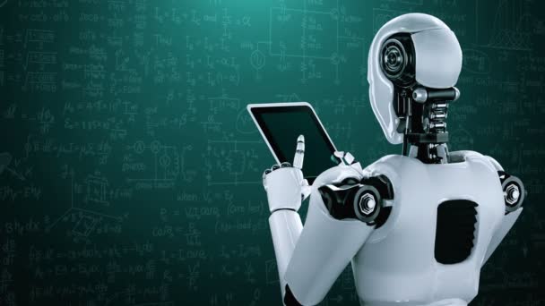 Robot Hominoid Pomocí Tabletu Počítače Pro Inženýrské Vědy Studium Pomocí — Stock video