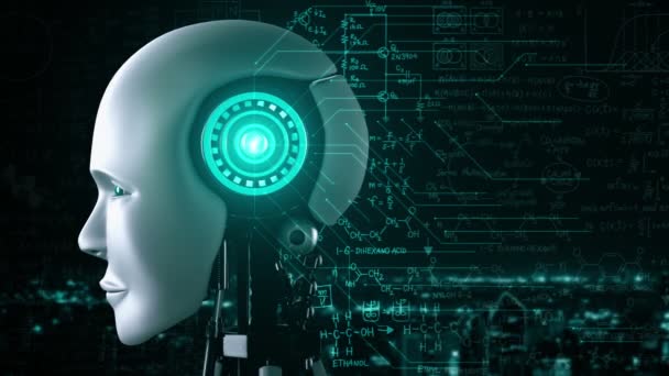 Robot Humanoid Arc Közel Grafikus Koncepció Mérnöki Tudomány Tanulmány Gondolkodás — Stock videók