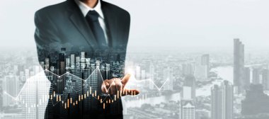 Businessman analyst working with digital finance business data graph showing technology of investment strategy for perceptive financial business decision. Digital economic analysis technology concept.