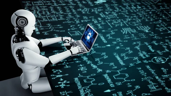 Robot Using Computer Software Showing Artificial Intelligence Technology Illustration — Stock Photo, Image