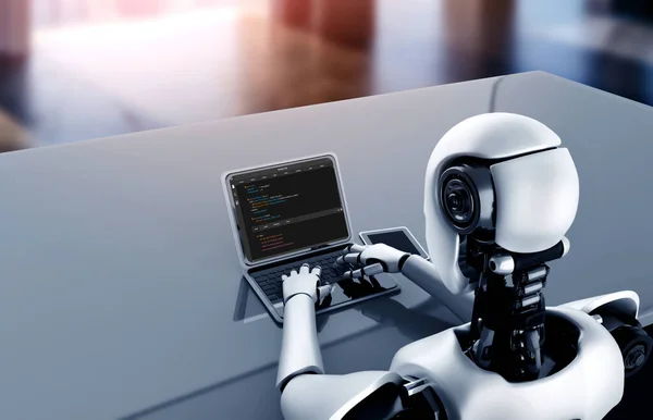 Robot Using Computer Software Showing Artificial Intelligence Technology Illustration — Fotografia de Stock