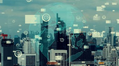 Akıllı şehirde küresel bağlantı ve internet ağı değişikliği. Gelecekteki kablosuz dijital bağlantı ve sosyal medya ağı kavramı .