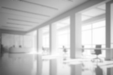 Blur background of empty modern office background . Workspace interior design white color . Clean and bright office gallery background