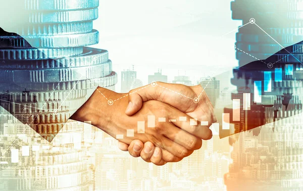 Business Handshake Financiële Welvaart Geld Technologie Activa Achtergrond Economie Financiële — Stockfoto