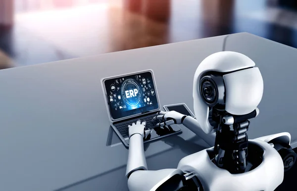 Robot Using Computer Software Showing Artificial Intelligence Technology Illustration — Zdjęcie stockowe