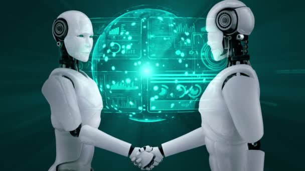 Rendering Hominoid Robot Handshake Collaborate Future Technology Development Thinking Brain — Stok video