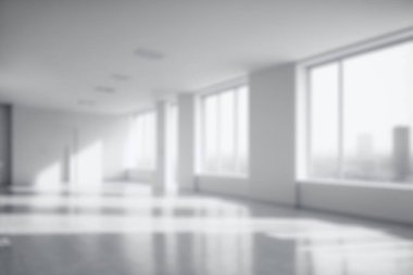 Blur background of empty modern office background . Workspace interior design white color . Clean and bright office gallery background