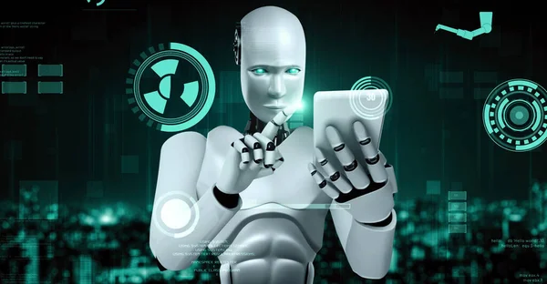 Futuristic Robot Artificial Intelligence Huminoid Industrial Factory Technology Development Machine — 图库照片