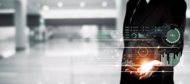 Businessman analyst working with digital finance business data graph showing technology of investment strategy for perceptive financial business decision. Digital economic analysis technology concept.