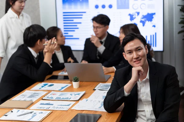 Focus Portrait Successful Confident Male Manager Executive Business Wear Blurred — Zdjęcie stockowe