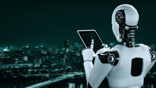 Futuristic Robot Artificial Intelligence Huminoid Data Analytic Technology Development Machine — ストック動画