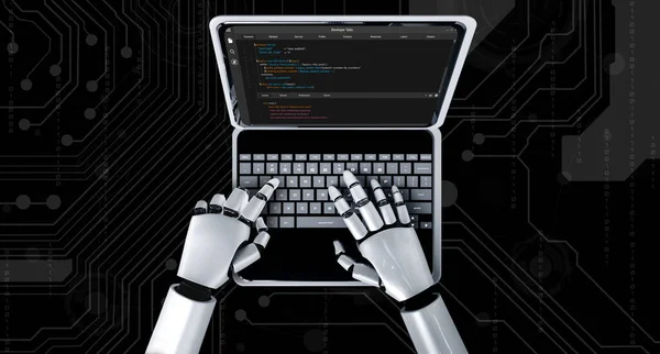 Robot Using Modish Software Application Computer Showing Artificial Intelligence Machine — Stock Photo, Image