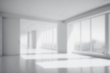 Blur background of empty modern office background . Workspace interior design white color . Clean and bright office gallery background
