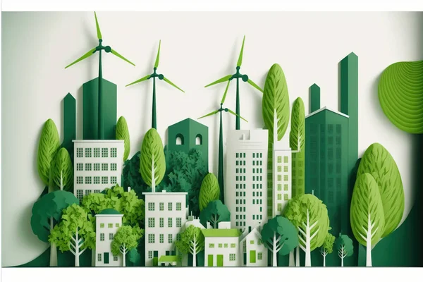 environmental friendly green city with sustainable energy conservation . Sublime Generative AI image .