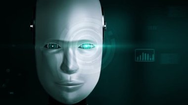 Future financial technology controll by AI robot huminoid uses machine learning and artificial intelligence to analyze business data and give advice on investment and trading decision . 3D rendering .