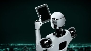 Internet connection controlled by AI robot huminoid and machine learning process to analyze data connectivity and cyber security . 3D rendering .