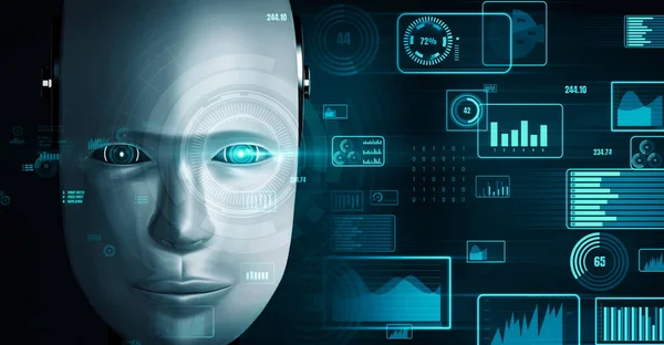 Future Financial Technology Controll Robot Huminoid Uses Machine Learning Artificial — Stockfoto