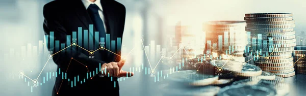 Businessman Analyst Working Digital Finance Business Data Graph Showing Technology — Stock Photo, Image