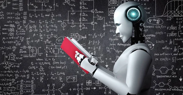 Robot Humanoid Olvasókönyv Renderelése Matematikai Adatanalitika Megoldása Jövő Matematikájában Mesterséges — Stock Fotó