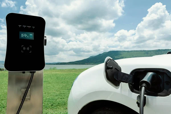 Progressive Environmental Green Technology Concept Electric Vehicle Recharging Battery Charging — Photo