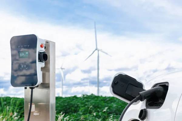 Progressive Combination Wind Turbine Car Future Energy Infrastructure Electric Vehicle — Zdjęcie stockowe
