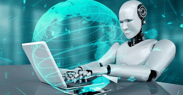 Future Financial Technology Controll Robot Huminoid Uses Machine Learning Artificial — 스톡 사진