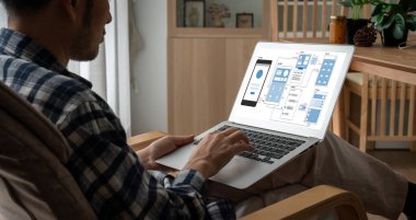 Model mobil uygulama ve web sitesi için UX UI tasarım süreci. Profesyonel uygulama geliştiricisi için kablo grafiğinin yaratıcı prototipi .