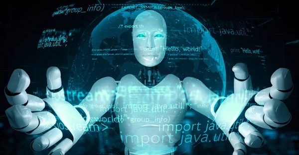 Futuristic Robot Artificial Intelligence Huminoid Programming Coding Technology Development Machine — Fotografie, imagine de stoc