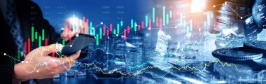 Businessman analyst working with digital finance business data graph showing technology of investment strategy for perceptive financial business decision. Digital economic analysis technology concept.