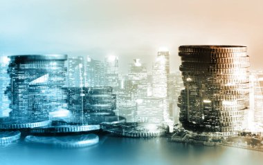 Finans ve para teknolojisi iş refahı ve varlık yönetimi kavramı. Yaratıcı grafik, refah karı elde etmek için değerli varlıklara yatırım yaparak ekonomi ve mali büyümeyi gösteriyor .