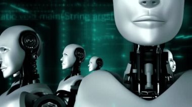 Futuristic robot artificial intelligence huminoid AI programming coding technology development and machine learning concept. Robotic bionic science research for future of human life. 3D rendering.