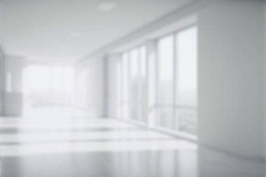 Blur background of empty modern office background . Workspace interior design white color . Clean and bright office gallery background