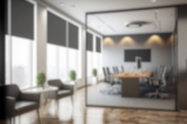 Blur background of modern office interior design . Contemporary workspace for creative business