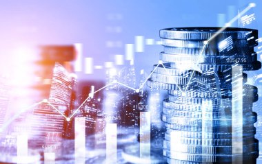 Finans ve para teknolojisi iş refahı ve varlık yönetimi kavramı. Yaratıcı grafik, refah karı elde etmek için değerli varlıklara yatırım yaparak ekonomi ve mali büyümeyi gösteriyor .