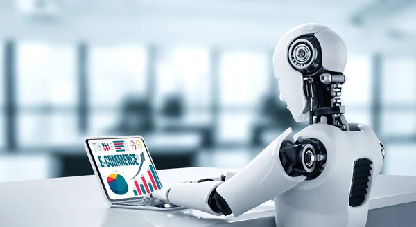 Robot Using Modish Computer Software Concept Artificial Intelligence — Stock Fotó