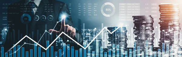 Businessman Analyst Working Digital Finance Business Data Graph Showing Technology — Zdjęcie stockowe