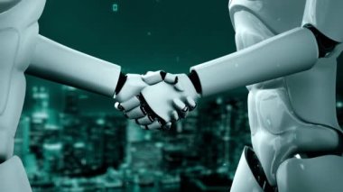 Futuristic robot artificial intelligence huminoid AI programming coding technology development and machine learning concept. Robotic bionic science research for future of human life. 3D rendering.