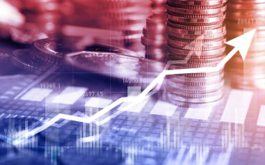 Finans ve para teknolojisi iş refahı ve varlık yönetimi kavramı. Yaratıcı grafik, refah karı elde etmek için değerli varlıklara yatırım yaparak ekonomi ve mali büyümeyi gösteriyor .