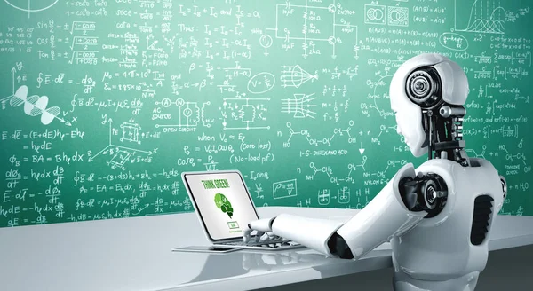 Robot Using Modish Computer Software Concept Artificial Intelligence — Fotografia de Stock