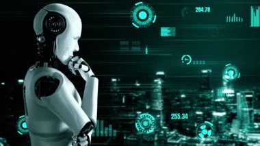 Futuristic robot artificial intelligence huminoid AI for industrial factory technology development and machine learning concept. robotic bionic science research for future of human life. 3D rendering.