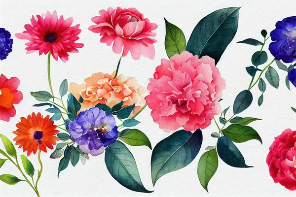 Blumenstrauß Set Aquarell Kunstwerke Design Frühling Und Sommer Blume Natur — Stockfoto