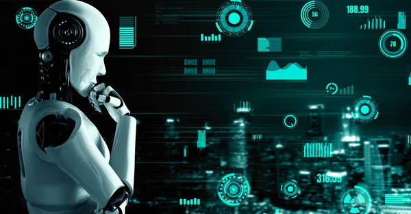 Futuristic Robot Artificial Intelligence Huminoid Industrial Factory Technology Development Machine — 图库照片