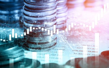 Finans ve para teknolojisi iş refahı ve varlık yönetimi kavramı. Yaratıcı grafik, refah karı elde etmek için değerli varlıklara yatırım yaparak ekonomi ve mali büyümeyi gösteriyor .