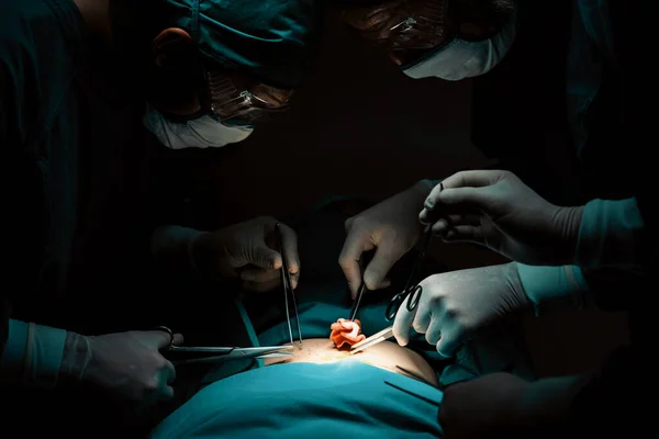 Squadra Chirurgica Che Esegue Intervento Chirurgico Paziente Sala Operatoria Sterile — Foto Stock