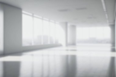 Blur background of empty modern office background . Workspace interior design white color . Clean and bright office gallery background