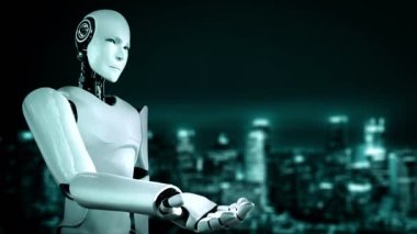 Futuristic robot artificial intelligence huminoid AI for industrial factory technology development and machine learning concept. robotic bionic science research for future of human life. 3D rendering.